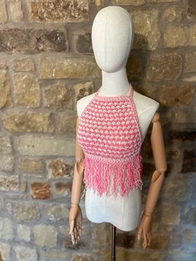 Marco Rambalfi for SSense Pink Crochet Fringe Halter Crop Top NWT Size XS